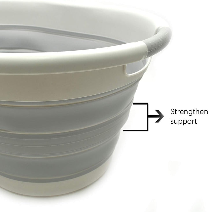 SAMMART 36L Collapsible Plastic Laundry Basket, Water Capacity 28L (Oval, Grau/Grau) Oval Grau/Grau,