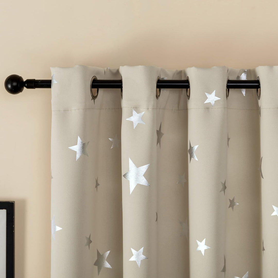GIRASOLE HOME® Paar weiche Verdunkelungsvorhänge, Motiv: silberfarbene Sterne, weicher Vorhang für I