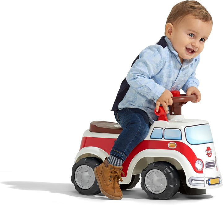 Falk - Retro Combivan Rutschauto – ab 12 Monaten Lenkrad mit Hupe – Hebel mit Soundeffekt – Aufbewah