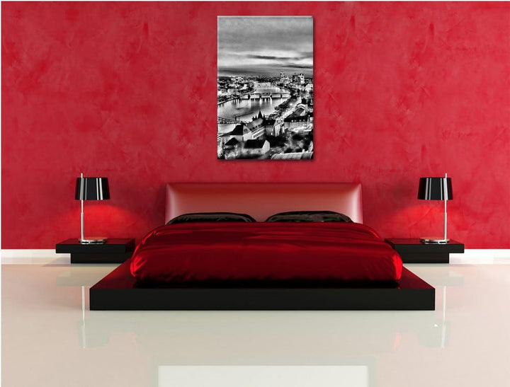 Pixxprint Monocrome, Frankfurt Skyline, Format: 100x70 auf Leinwand, 100x70