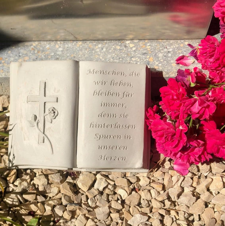 Radami Buch mit 3D Kreuz Gedenkstein Grabbuch Grabschmuck Grabdeko ca.800g Natur