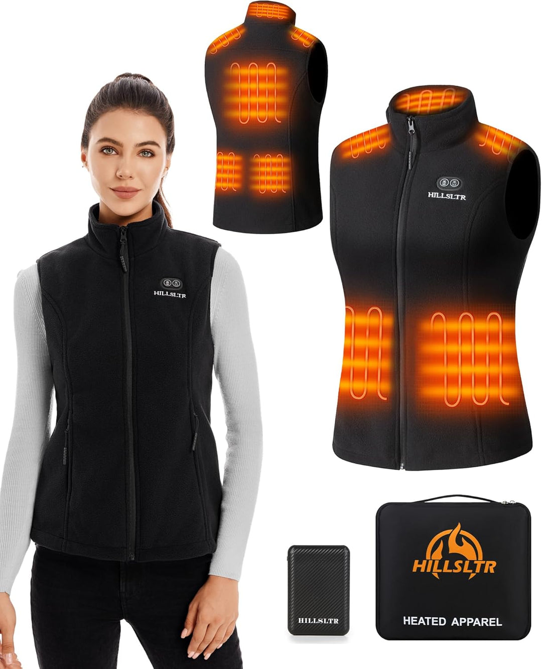 HILLSLTR Beheizbare Weste, Fleece Heizweste Damen mit Powerbank 7.4V 12000mAh, Heizweste mit 8 Heizz