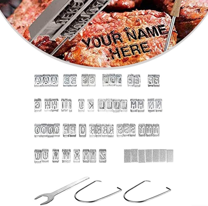 Grill Brandeisen Fleischgrill Brandeisen mit 55 Buchstaben Holzgriff Grillzubehör Brandeisen für Bur