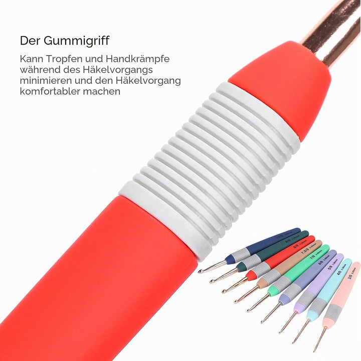 9Stücke/Set Häkelnadeln, Ergonomische Häkelnadeln Set Stricknadelwebwerkzeuge mit weichem Griff für