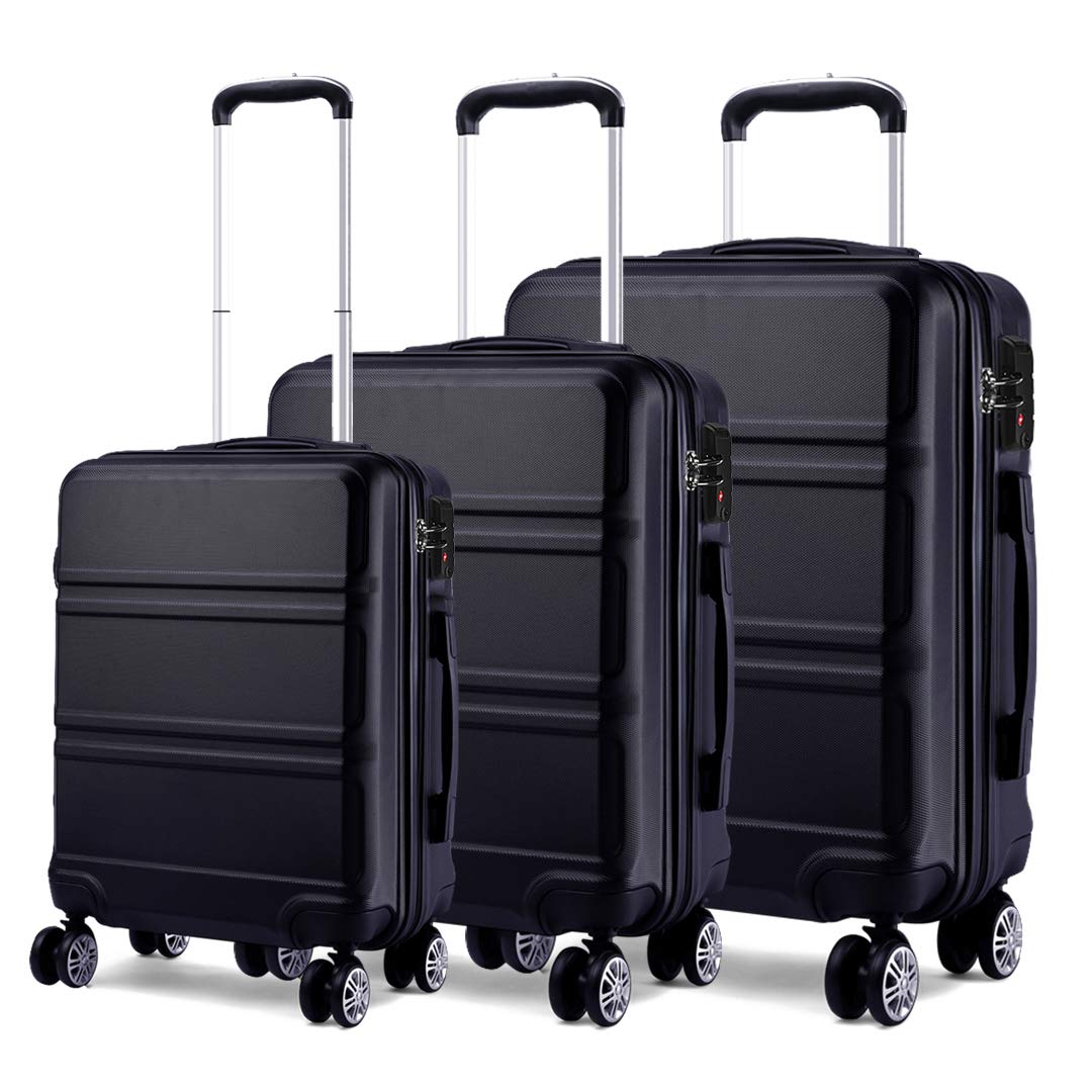 Kono ABS Kabinenkoffer, Hartschale, leicht, 55 cm, Handgepäck mit TSA-Schloss 38 l Schwarz, Schwarz