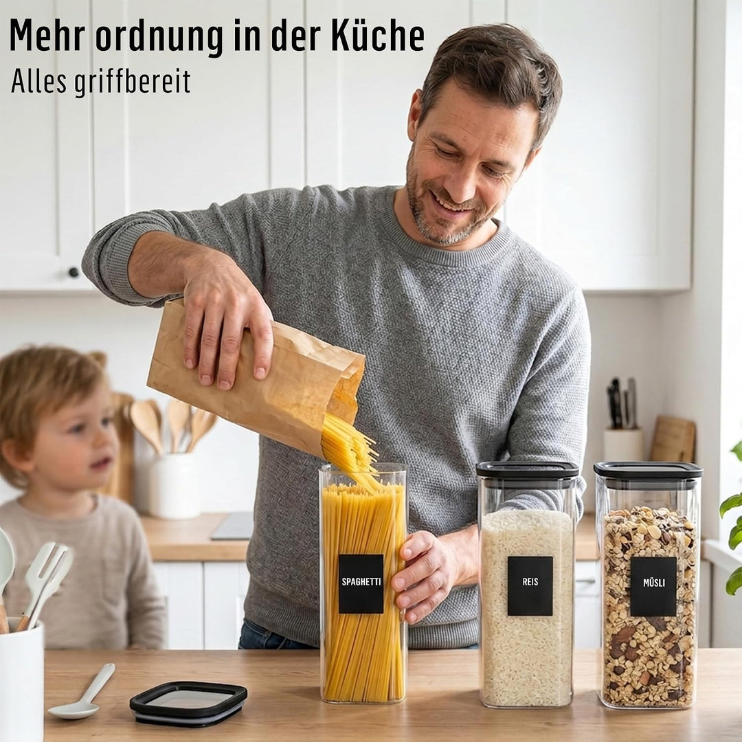 Deco haus Vorratsgläser mit Glasdeckel für Spaghetti 2x 2300ml + Etiketten | Vorratsdosen Glas mit D
