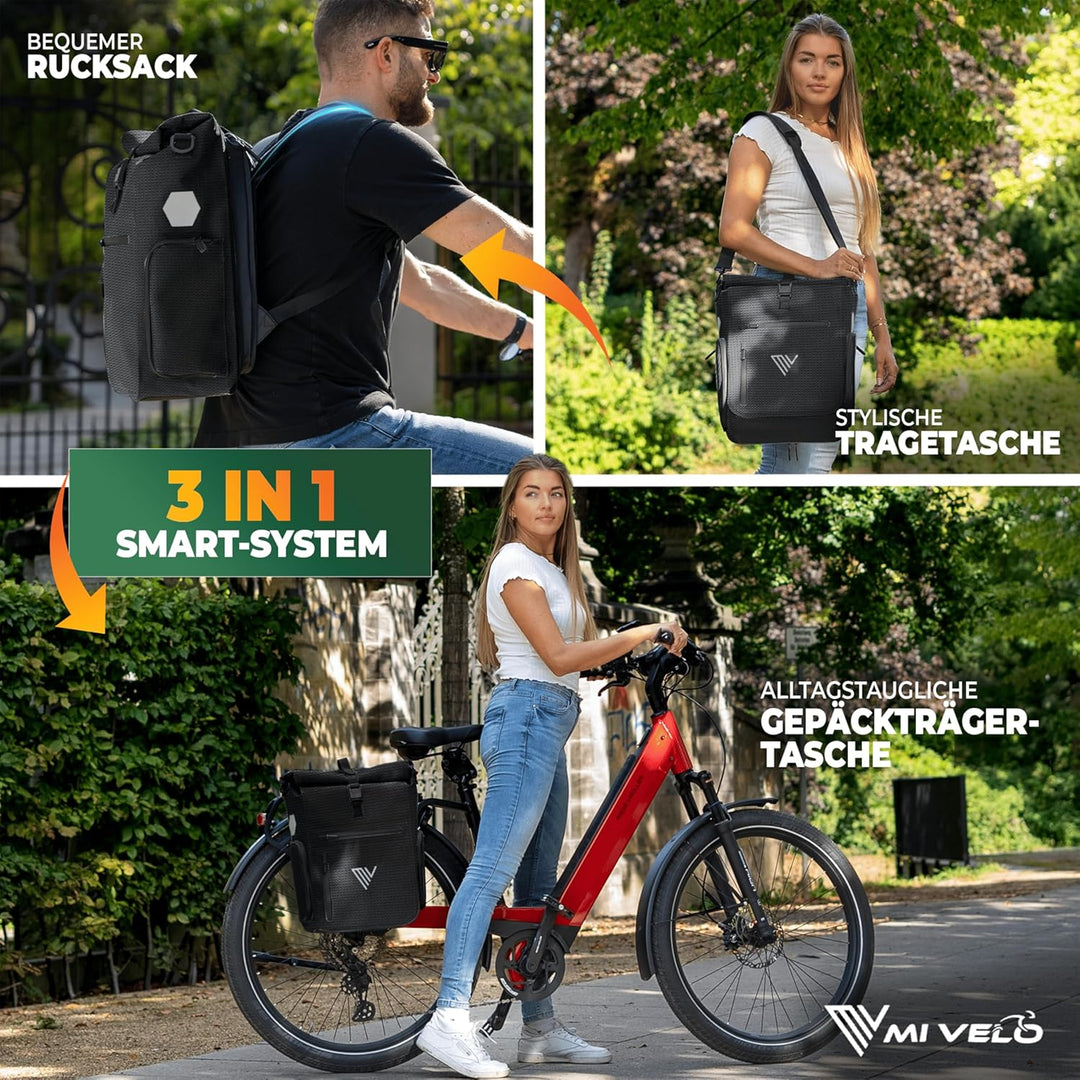 MIVELO 3in1 Fahrradtasche für Gepäckträger I Rucksack &amp; Gepäckträgertasche hinten - in 15 Sekunden u