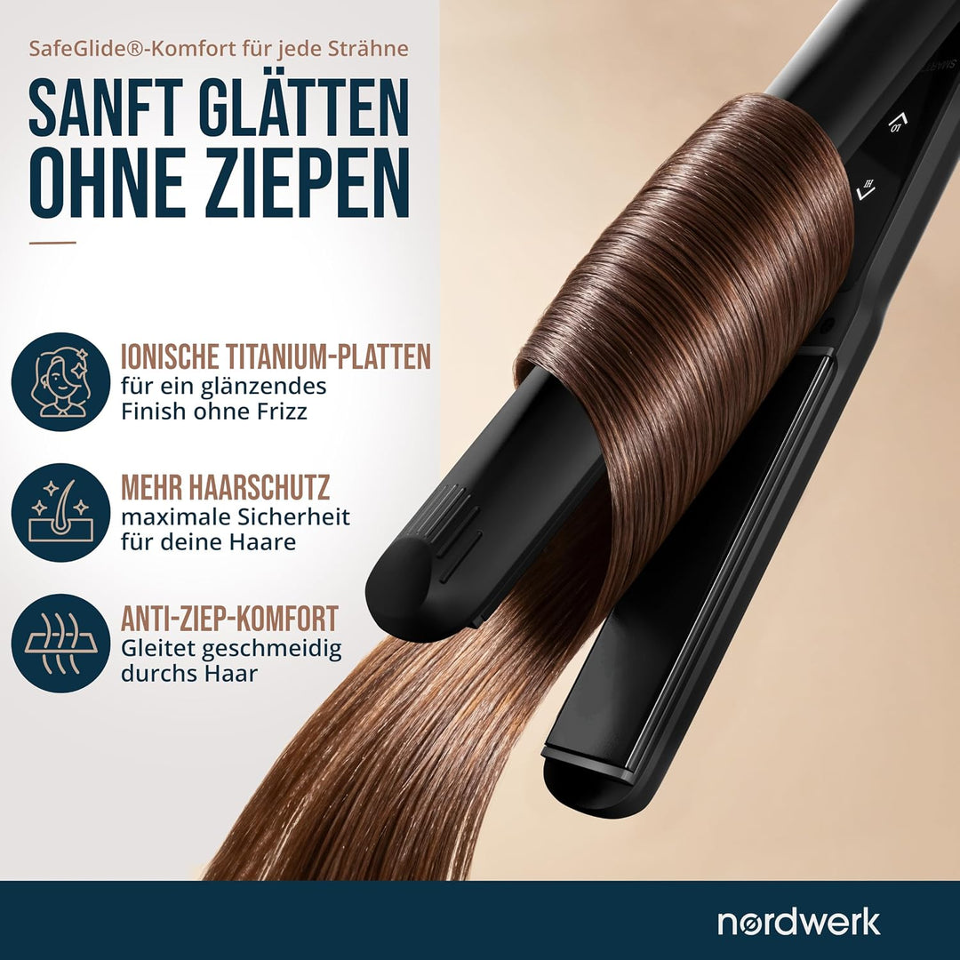 2-in-1 Glätteisen SafeGlide Touch [gegen Frizz &amp; Ziepen] | Haarglätter für Locken und Haare-Glätten
