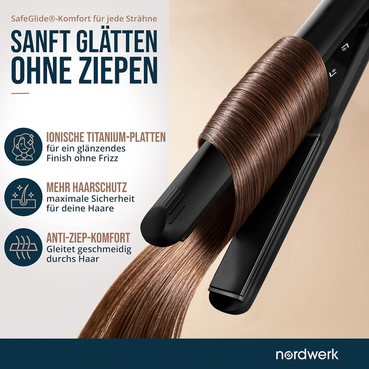 2-in-1 Glätteisen SafeGlide Touch [gegen Frizz &amp; Ziepen] | Haarglätter für Locken und Haare-Glätten