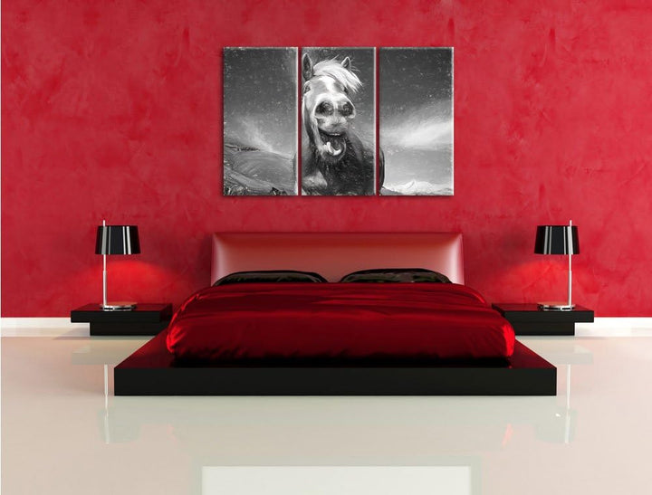 Pixxprint Pferd in der Natur / 3-Teilig/Gesamtmass 120cm Leinwandbild bespannt auf Holzrahmen/Wandbi