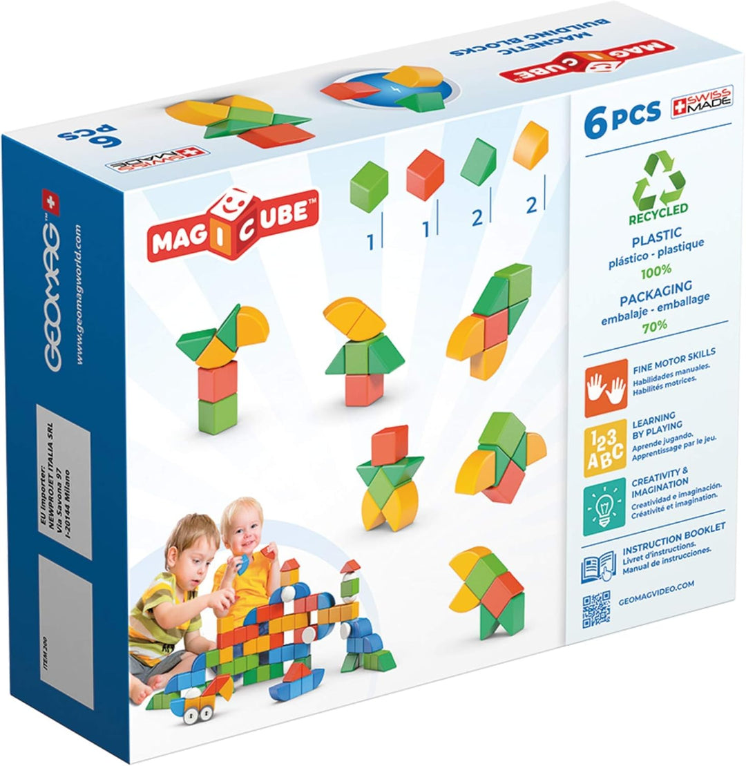 GEOMAG - Magicube 1+ Formen - Magnetische Blöcke für Kinder - 4 Farben und Formen - 6 Würfel - 1-5 J
