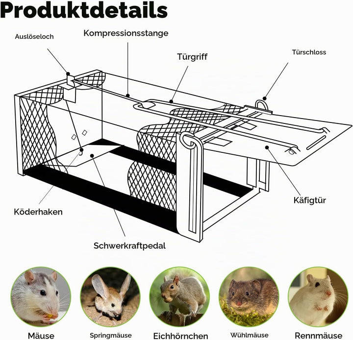 Lebendfalle Mausefalle, XXL Premium Rattenfalle Hochsensitive Mäuse-Futterfalle, Tierfreundlich &amp; Wi