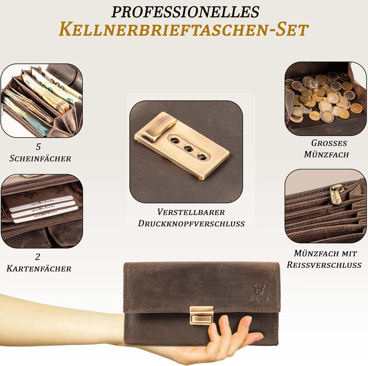 MATADOR Kellner Geldbörse Leder 'VICIO mit Kellnertasche Set | Kellnerportemonnaie Leder mit Kellner