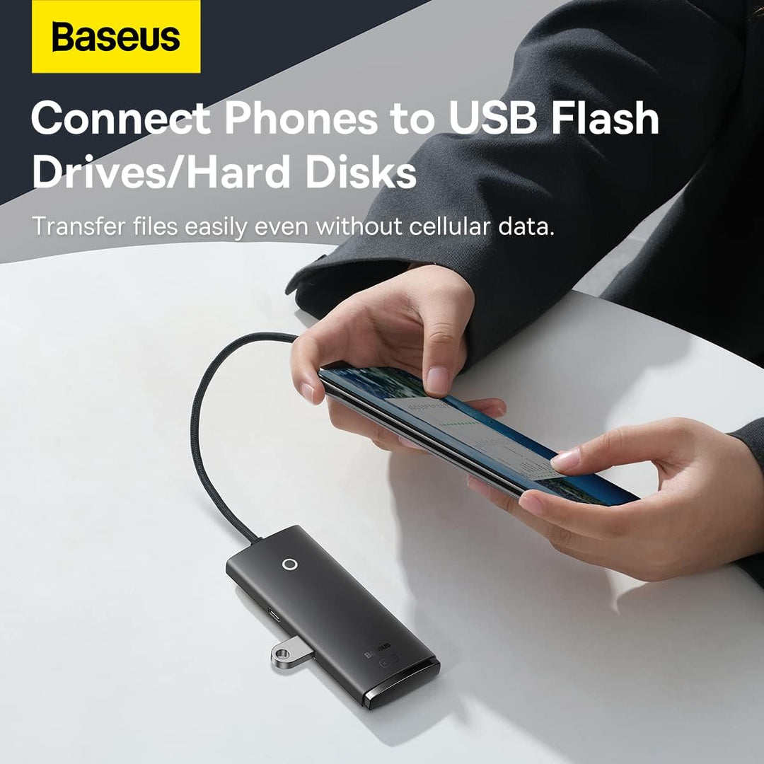 BASEUS HUB Lite Series 4-in-1 Adapter (Type-C to 4xUSB-A 3.0 5Gb/s) Cable 0.25m, Black (WKQX030301)