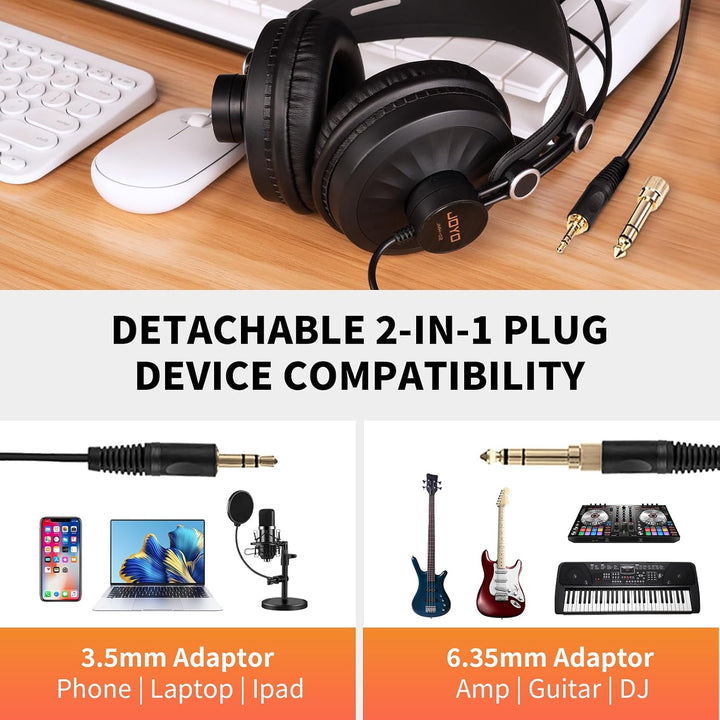 JOYO Studio-Kopfhörer, Monitor-Kopfhörer für Aufnahme, Over-Ear-Geräuschunterdrückung, für Gitarre,