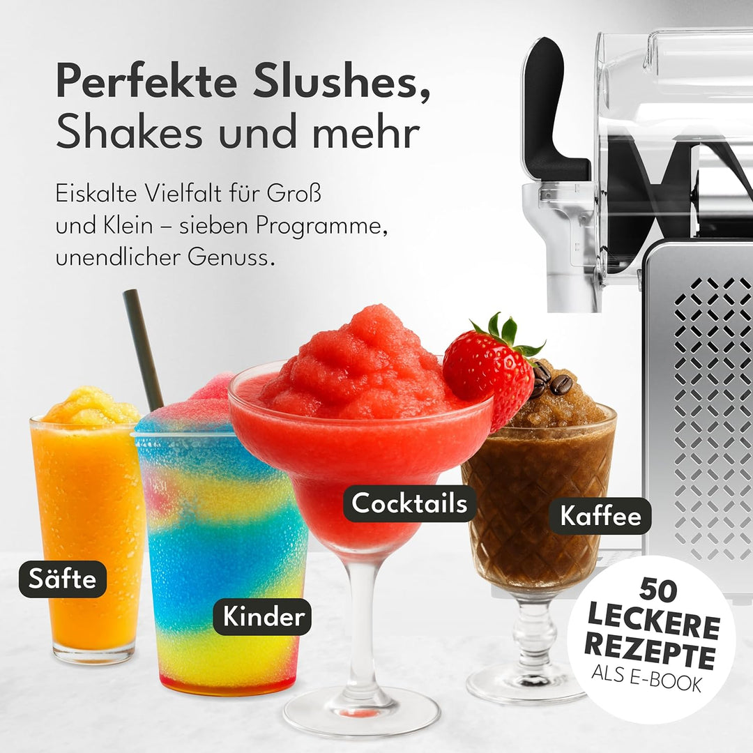 LEBENLANG Premium Slush Maschine 2L - 5 Modi & 15 Min QuickFreeze I Inkl. Rezeptbuch & Auto-Reinigun