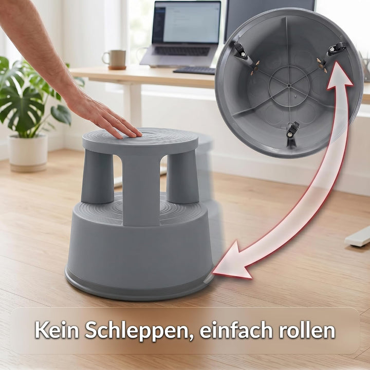 Office Marshal Rollhocker Kunststoff Elefantenfuss dunkelgrau, Rutschfester Tritthocker mit Rollen,