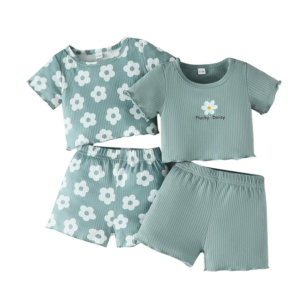 Kleinkind Baby Mädchen kleidung Set Rüschen Gerippte Kurzarm/Langarm T-Shirt Tops + Shorts Hosen 4Pc