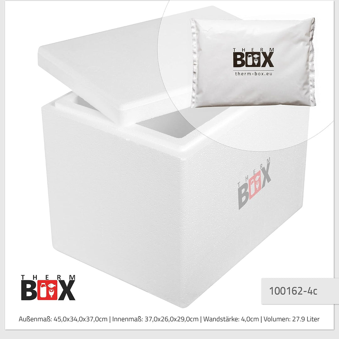 THERM BOX Styroporbox 27W mit 4X Kühlakku für Kühlbox 27,9L Innen:37x26x29cm Transportbox Thermbehäl