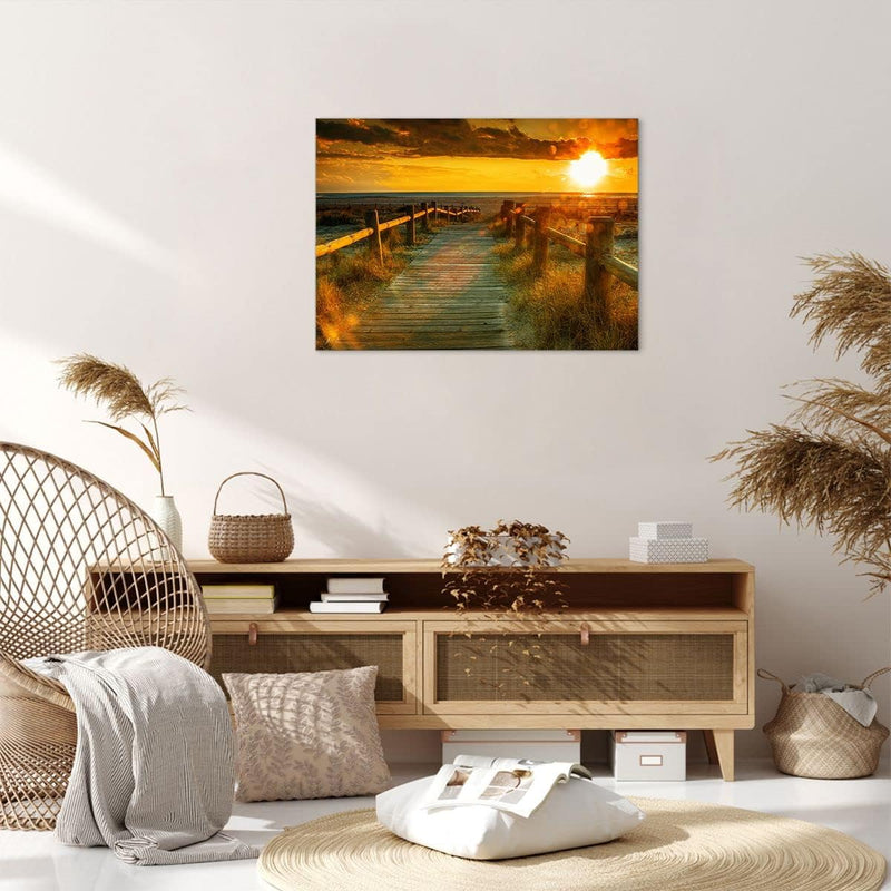 Bilder auf Leinwand Fussgängerbrücke Strand Urlaub Sonne Leinwandbild 70x50cm Wandbilder Dekoration