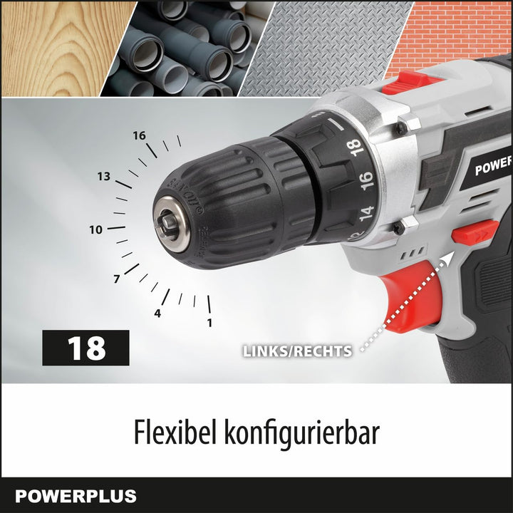 POWER plus Akkuschrauber & Akkubohrer POWC1071 - Akku Schraubendreher & Bohrer 20 V, Beinhaltet 1 x