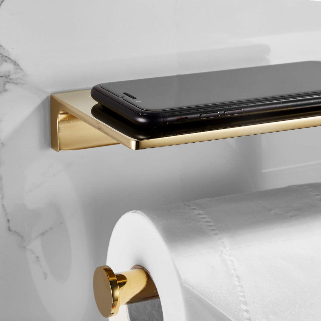 Doppelrollen-Toilettenpapierhalter mit Ablage aus massivem Messing und erstklassigem Papiertaschentu