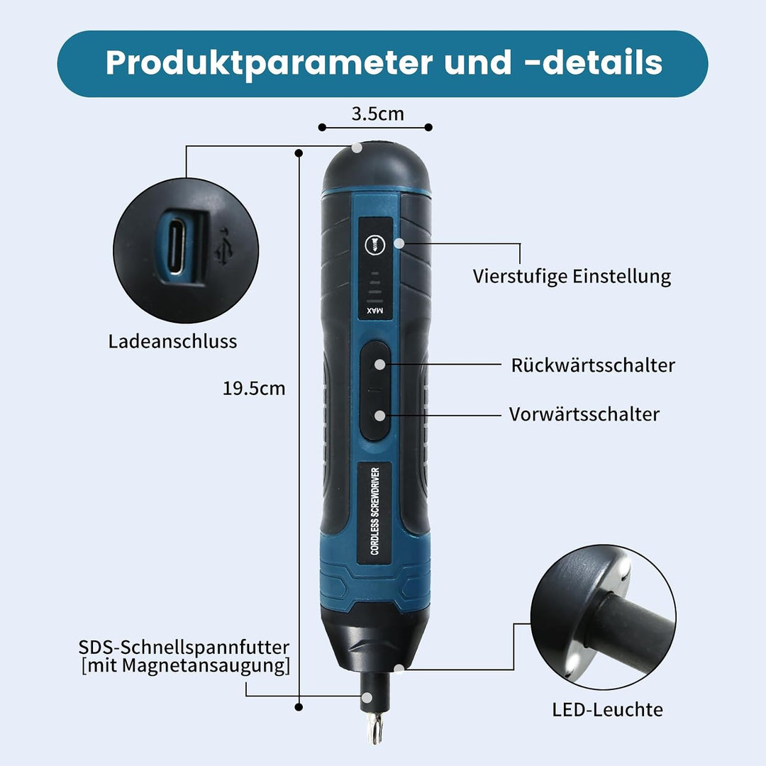 Mini Akkuschrauber 105 in 1, 4V Akku Schraubendreher, Elektrischer Schraubendreher, mit 4-Gang-Drehm