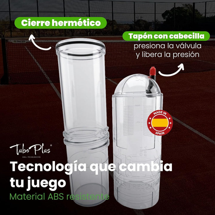 TUBOPLUS - Druckbehälter für Padel- und Tennisbälle | TUBOX4 Crystal (ohne Pumpe) | Kompressor für B