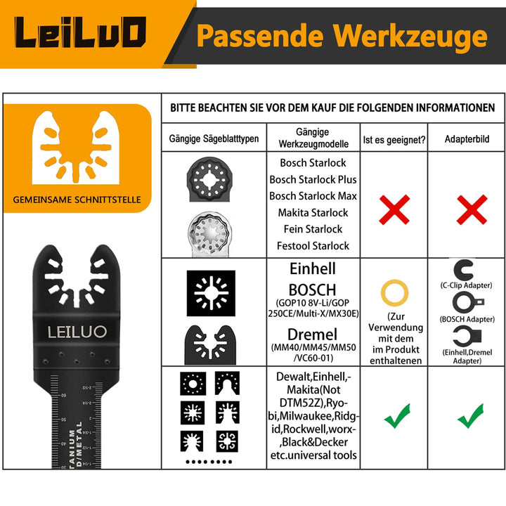 LEILUO 34-tlg Zubehörset für Oszillierende Multitools Ideal für Holz Nägel und Trockenbau Universell