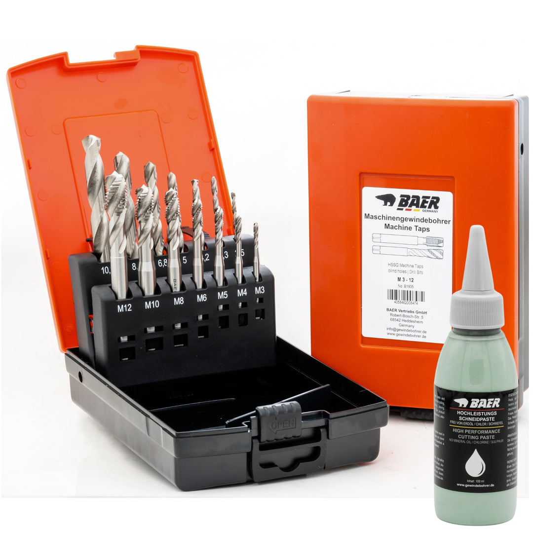 BaerCoil BAER Gewindeschneider Set HSSG: Maschinengewindebohrer Sackloch + Kernlochbohrer: M 3 - M 1