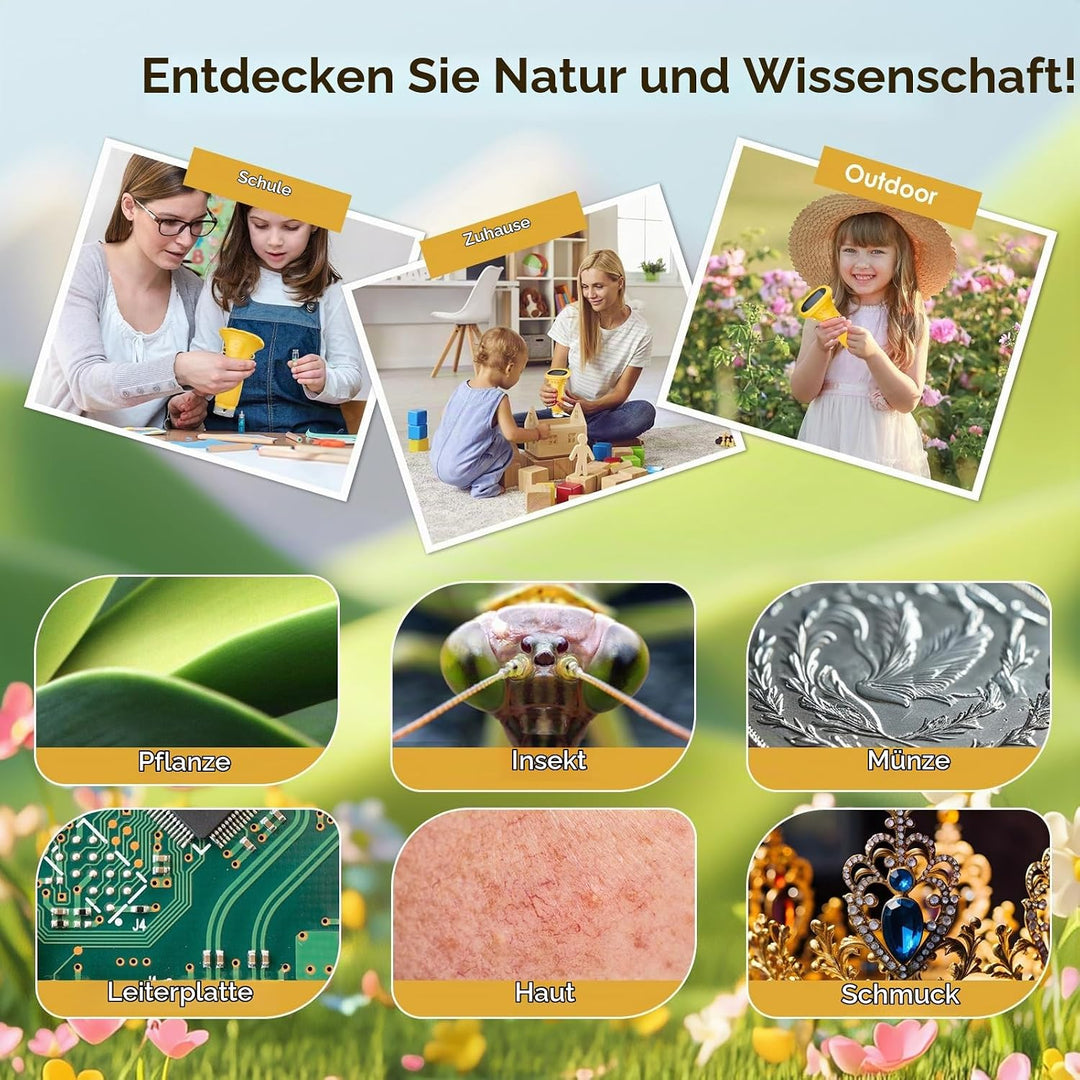 Mikroskop für Kinder, 1000X tragbares Taschenmikroskop, 2,0" IPS-Bildschirm USB Microscope LED Light