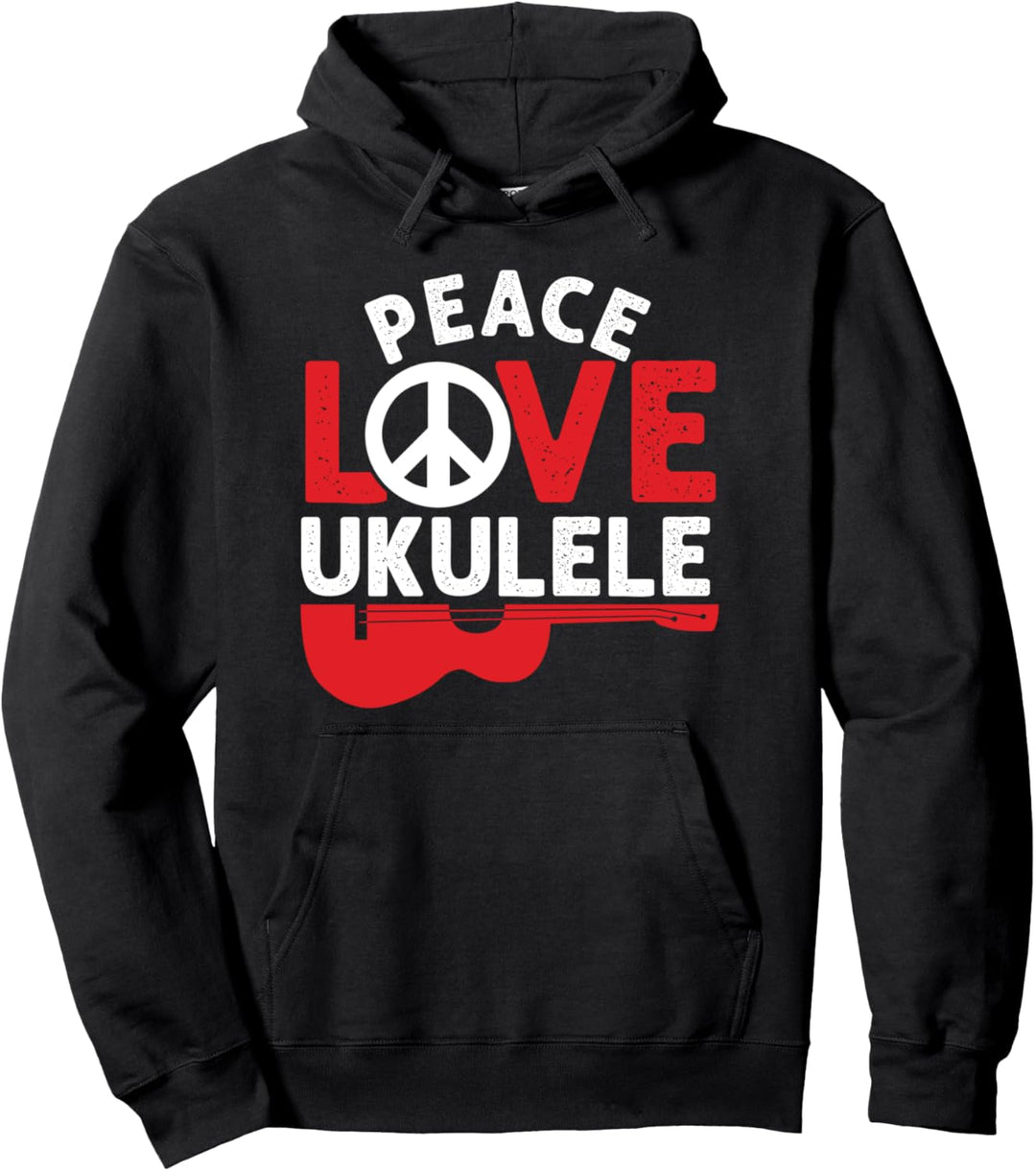 Peace Love Ukulele Musik Akustik Musikinstrument Gitarrist Pullover Hoodie
