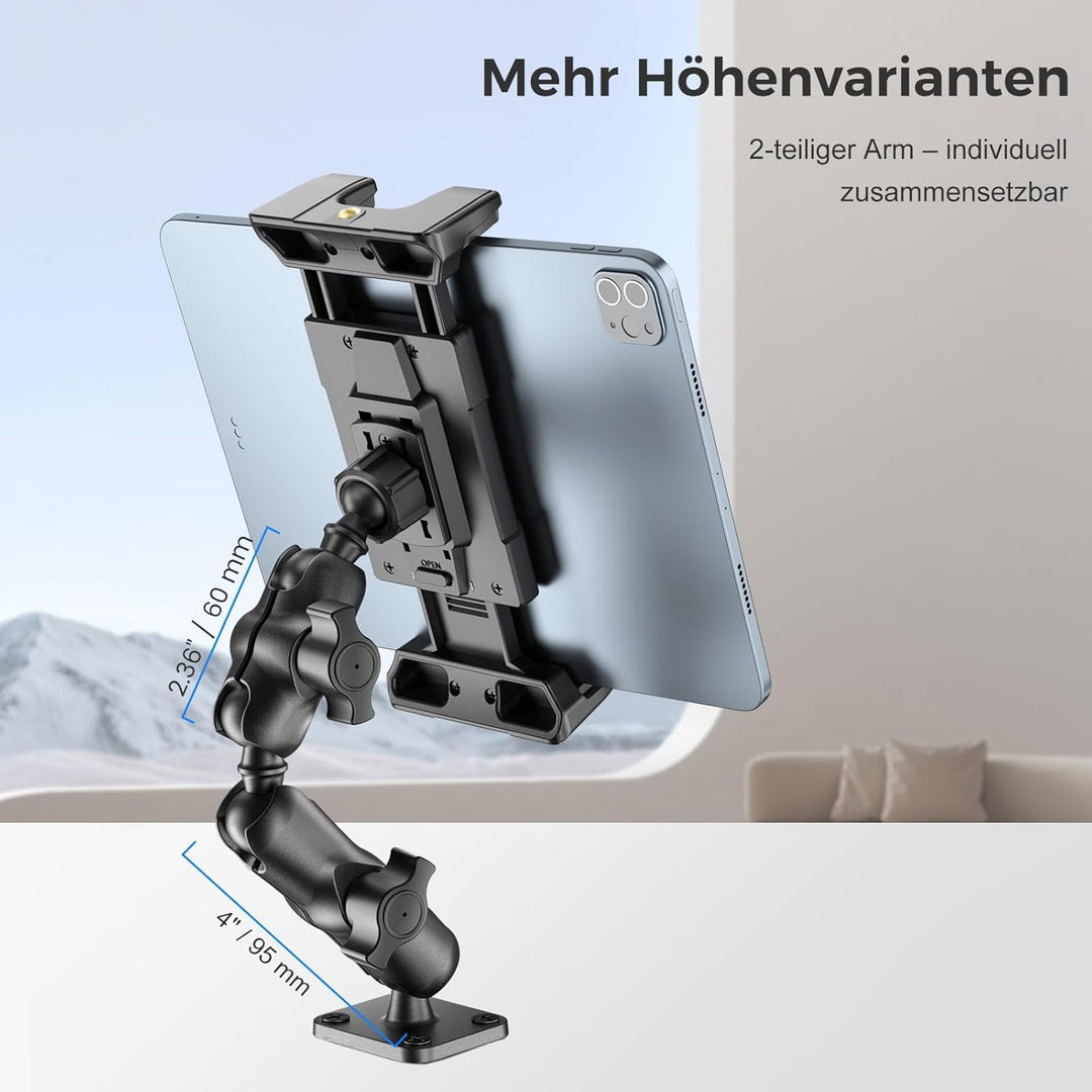 OHLPRO Tablet Halterung Auto aus Aluminium mit Hochleistungs Bohrerbasis, LKW iPad Halter mit 2-Stuf