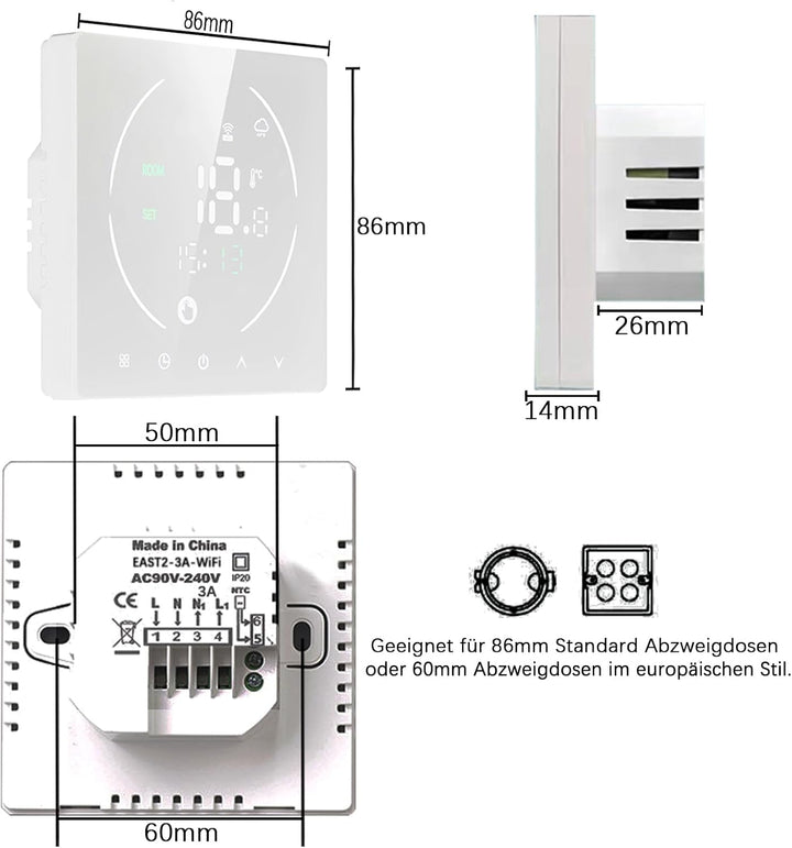 Thermostat Fussbodenheizung, Raumthermostat Fussbodenheizung Für Wasserfussbodenheizung, Smart WiFi