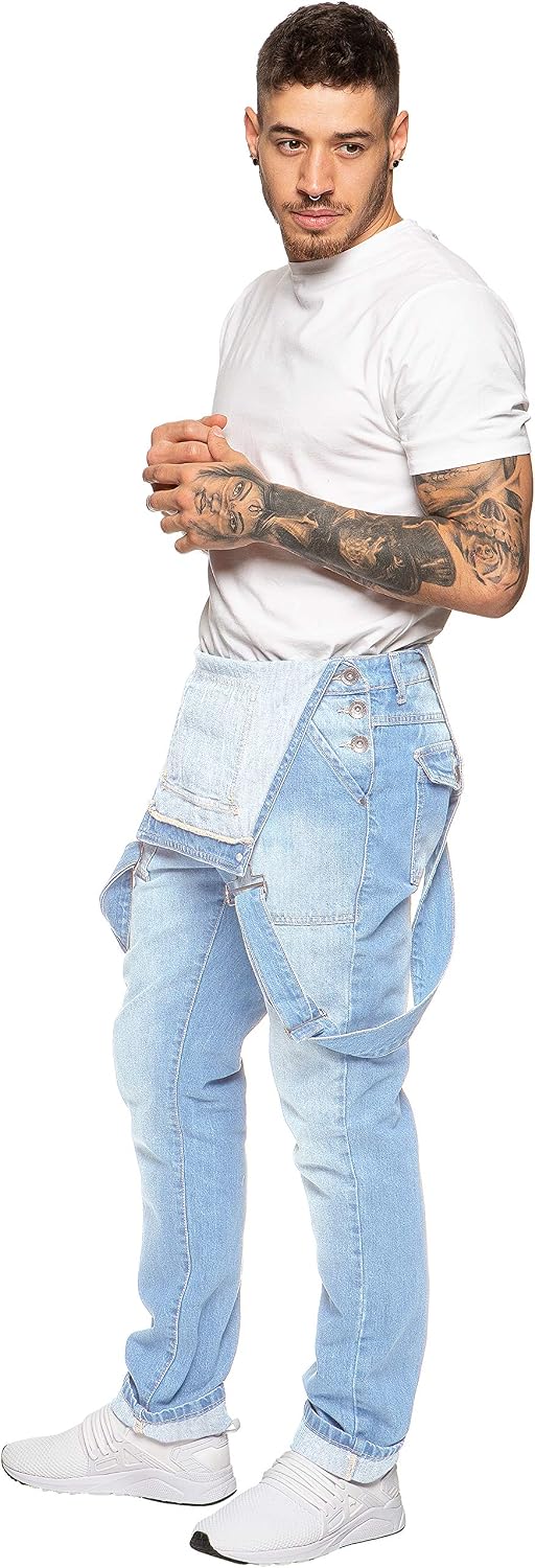 989Zé ENZO Herren Latzhose Denim Blau Arbeitsmode Latzhose Casual Overalls Jeans 30 - 50 Taillengrös