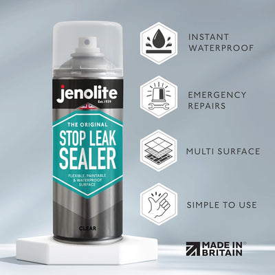 JENOLITE Stop Leak Dichtungsspray | KLAR | Wasserdichter Dichtstoff | Stopft, Versiegelt & Behebt Le