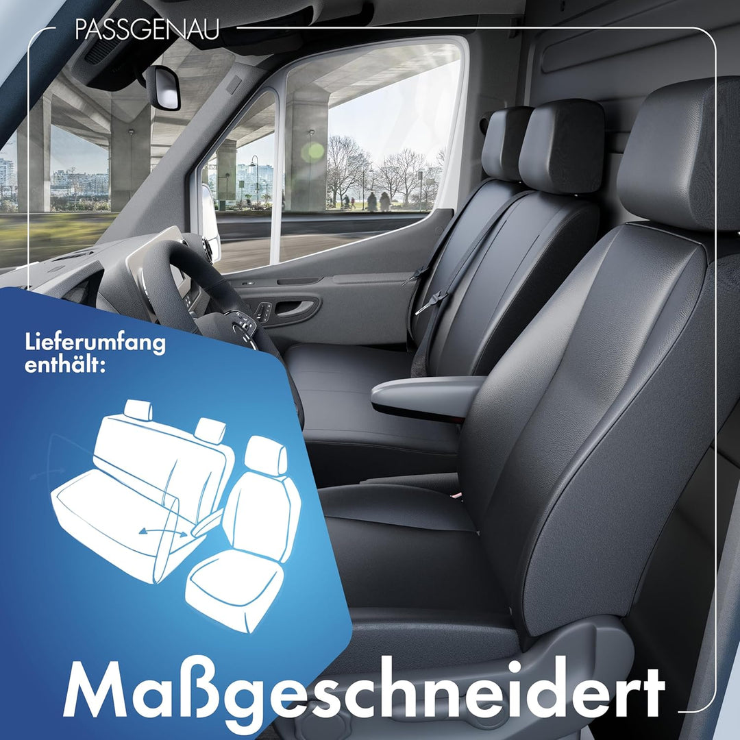 Walser Transporter Sitzbezüge Auto kompatibel mit Ford Transit, Einzelsitz Armlehne innen/Doppelbank