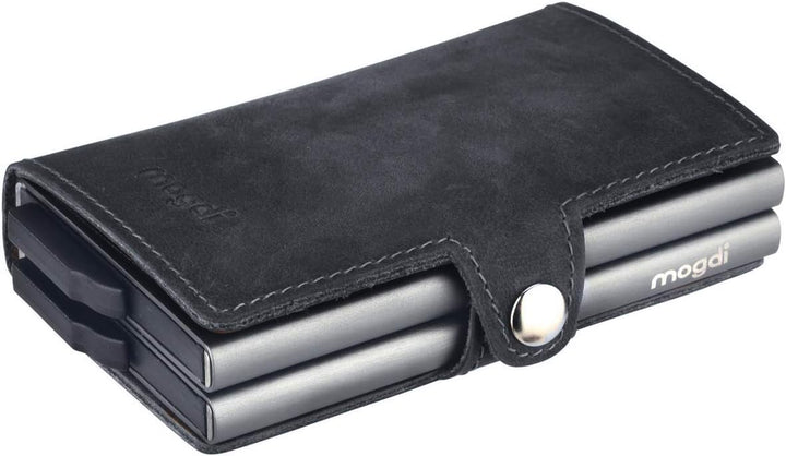 mogdi Duo Black Premium Herren Portmonee RFID Schutz Kartenetui Business Geldbörse feinstes A++ Echt