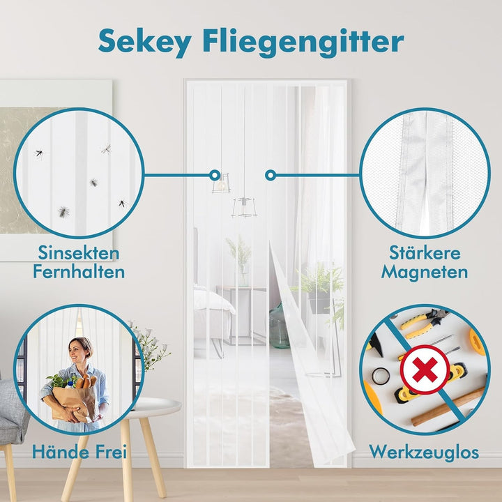 Sekey 160 x 240cm Magnet Fliegengitter Tür Vorhang für Holz, Eisen, Aluminium Türen und Balkon. Einf