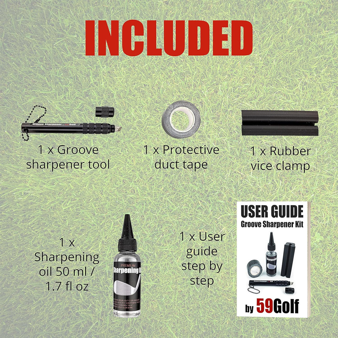59Golf - Golfschläger-Rillenschärfer-Kit - Rillenschärfer-Werkzeug + Schärföl + Klebeband + Gummisch