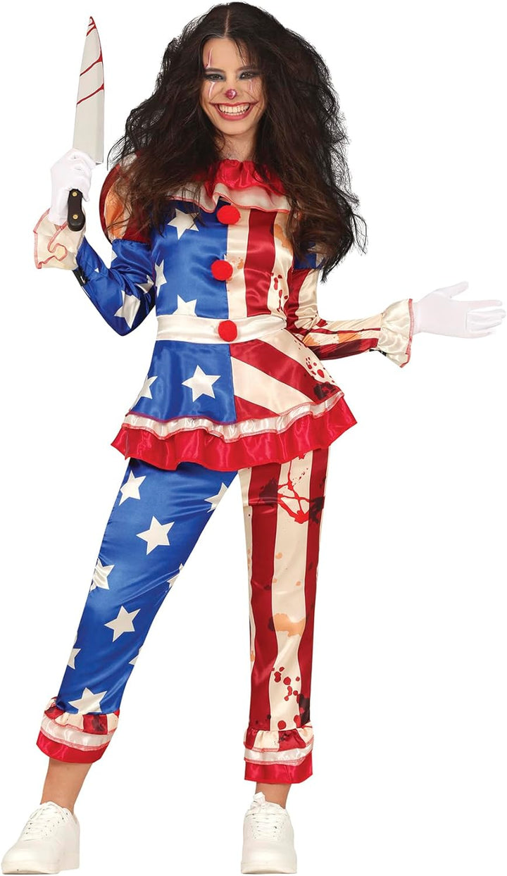 FIESTAS GUIRCA Böser Amerikanischer Clown Halloween Kostüm Damen – USA Horror Clown Halloween Kostüm