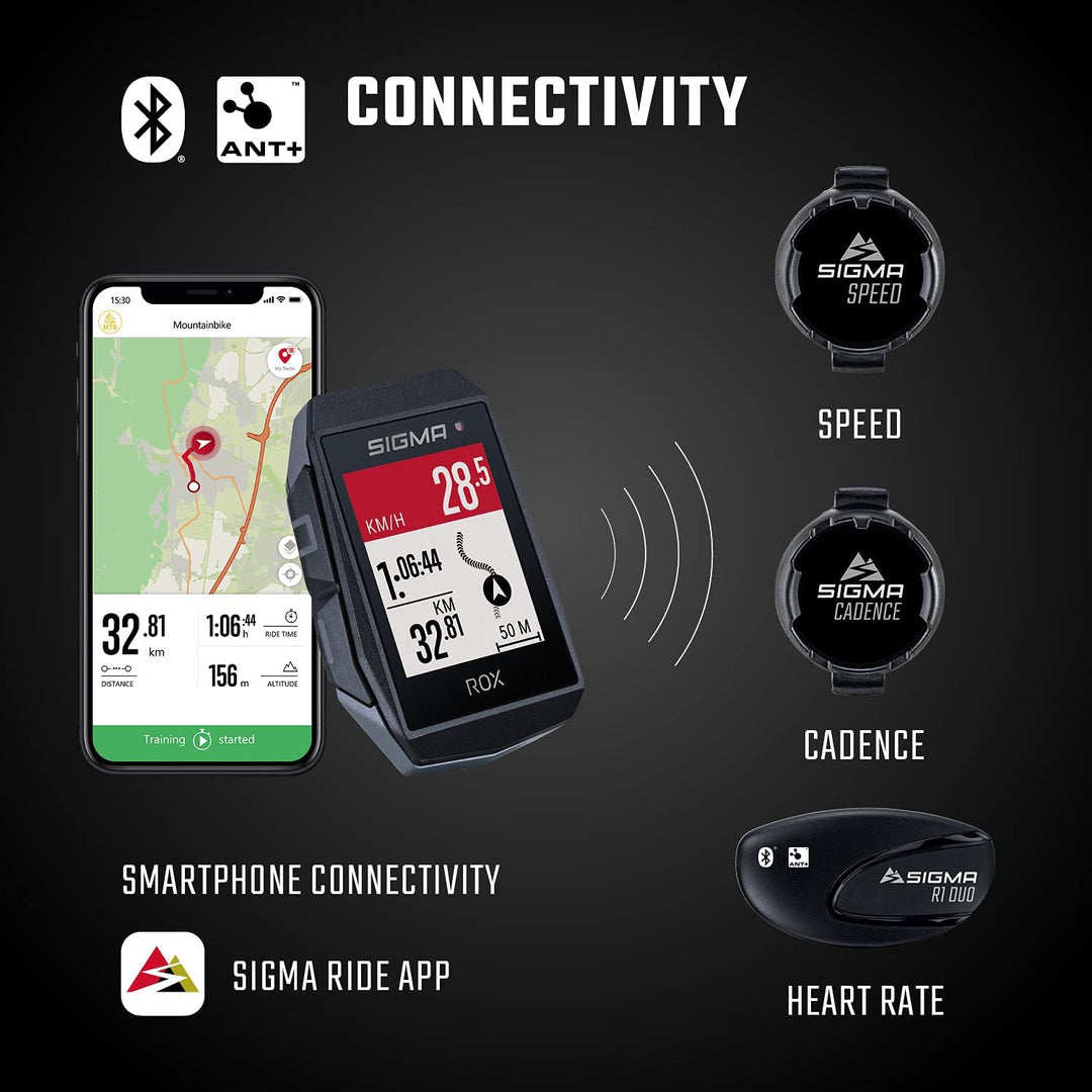 SIGMA SPORT ROX 11.1 EVO Black Sensor Set | Fahrradcomputer kabellos GPS & Navigation inkl. Geschwin