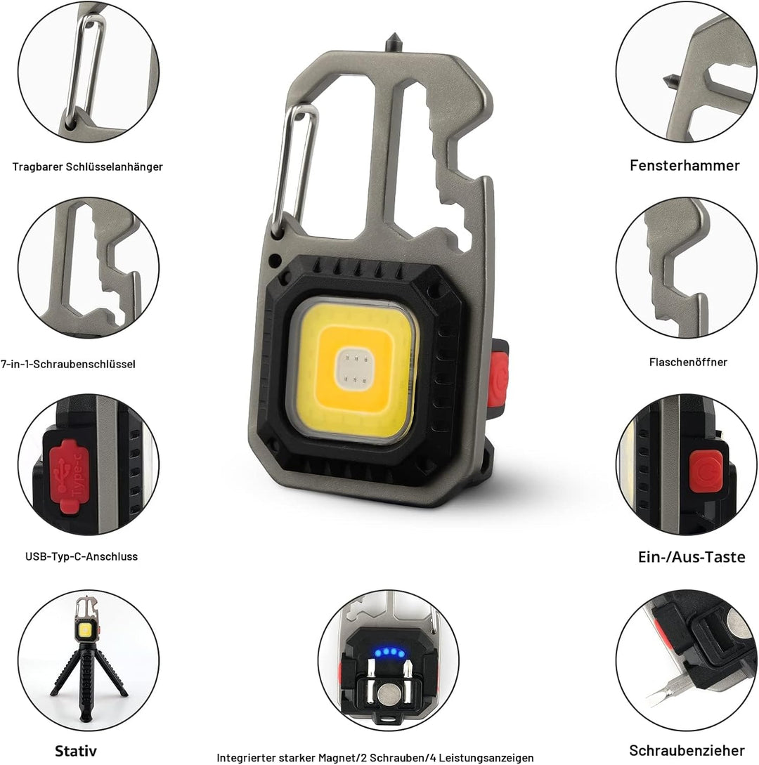 T-SUN Tragbare Mini LED Arbeitsleuchte Schlüsselanhänger Taschenlampe 7 Modi 800 Lumen Wiederaufladb