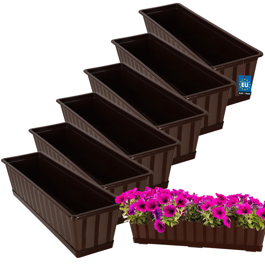 KOTARBAU® 6er Set Blumenkasten - Blumentopf für Balkon - 60 x 18 x 14 cm - Braun - Balkonkasten Balk