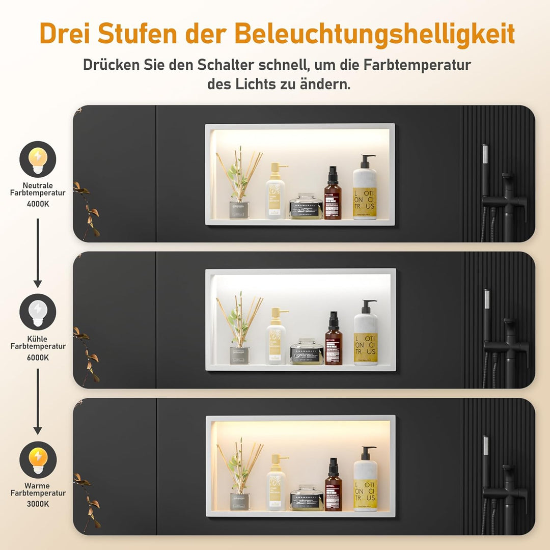 Wandnische Dusche Edelstahl mit LED,Duschnische mit Beleuchtung für Badezimmer Aufbewahrung,Einbau-N