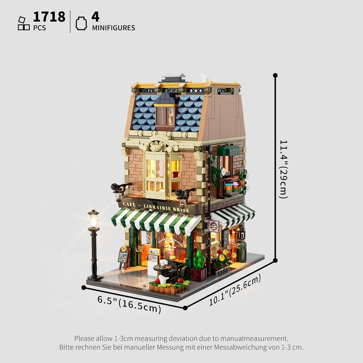 Funwhole Buchcafé Beleuchtetes Baukasten Set - Stadtkaffeehaus LED Licht Modularer BAU Modellsets 17
