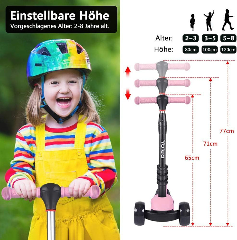 YOLEO 3-in-1 Kinder Roller Scooter mit Abnehmbarem Sitz, LED grosse Räder, Höheverstellbare Lenker f