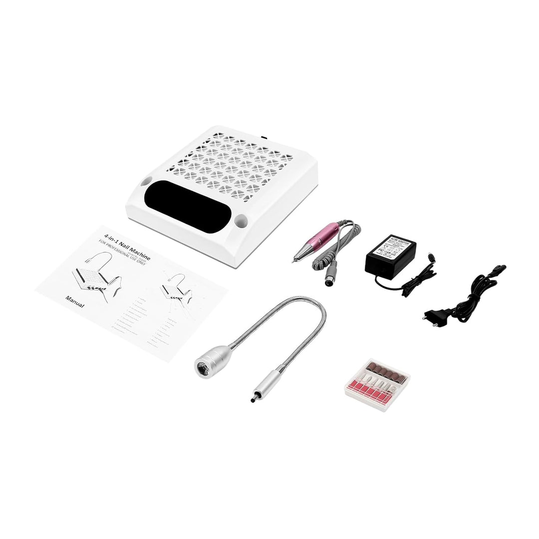4 in 1 Profi-Nagelfräse, Staub-Staubsauger, 6 Schleifköpfe, LED-Beleuchtung 360 Grad, Filtersystem,