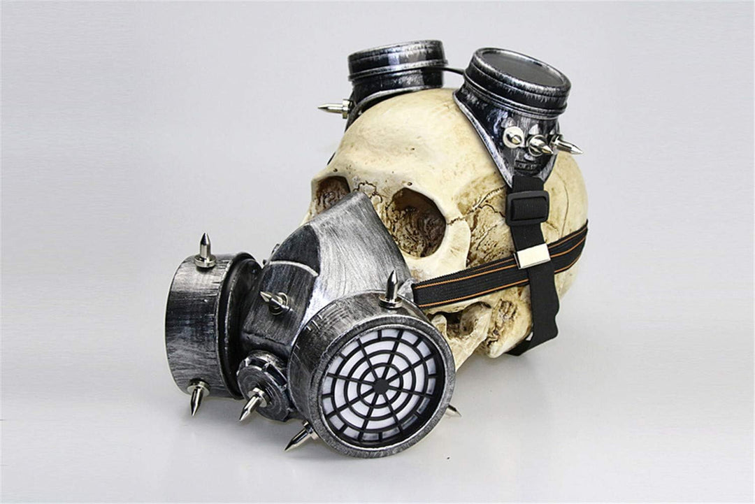 Ulalaza Steampunk Gasbrille Maske Retro Gothic Punk Zombie Soldaten Schädel Maske für Halloween Cosp