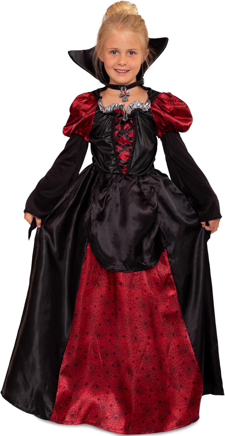 Magicoo Vampir Kostüm Kinder Mädchen Halloween - Vampirkleid mit Kragen & Kette - Vampirkostüm Kind